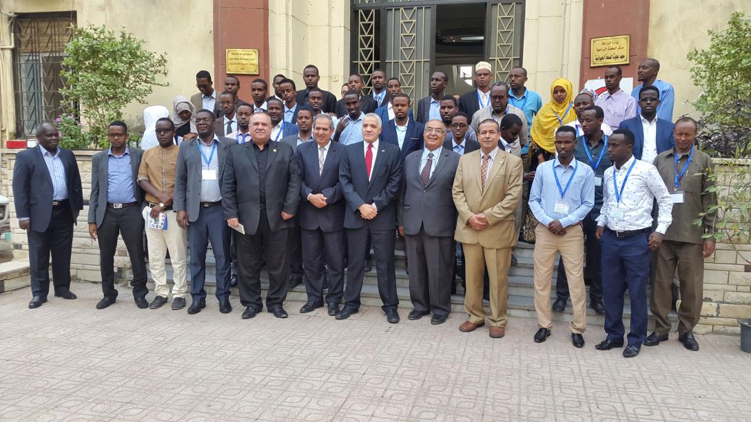 © 2016 AU-IBAR. Group photo of participants at Training program on Quarantine Management Practices and Laboratory Diagnosis of trade limiting diseases (FMD, RVF, PPR and Brucellosis) for veterinary staff under the Enhancing Somali Livestock Trade Project at Animal Health Research Institute, Cairo, Egypt, from 30th October to 6th November 2016.